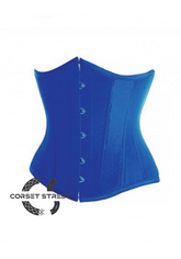 Blue Satin Gothic Burlesque Bustier Waist Training Underbust Corset Costume